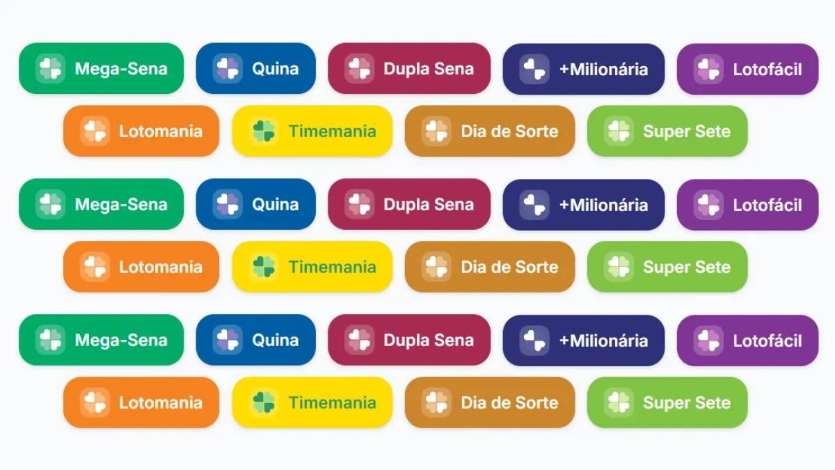 Logos das 9 loterias da Caixa lado a lado